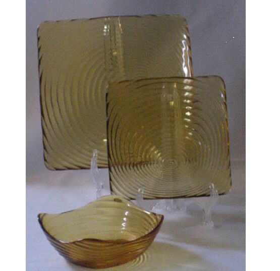 Amber Square Glass Plate Setting wikth bowl